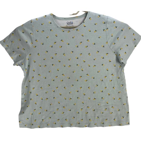 Croft Barrow Tee Shirt Plus 1X Green Yellow Lemon Print Short Sleeve Causal - Picture 1 of 5